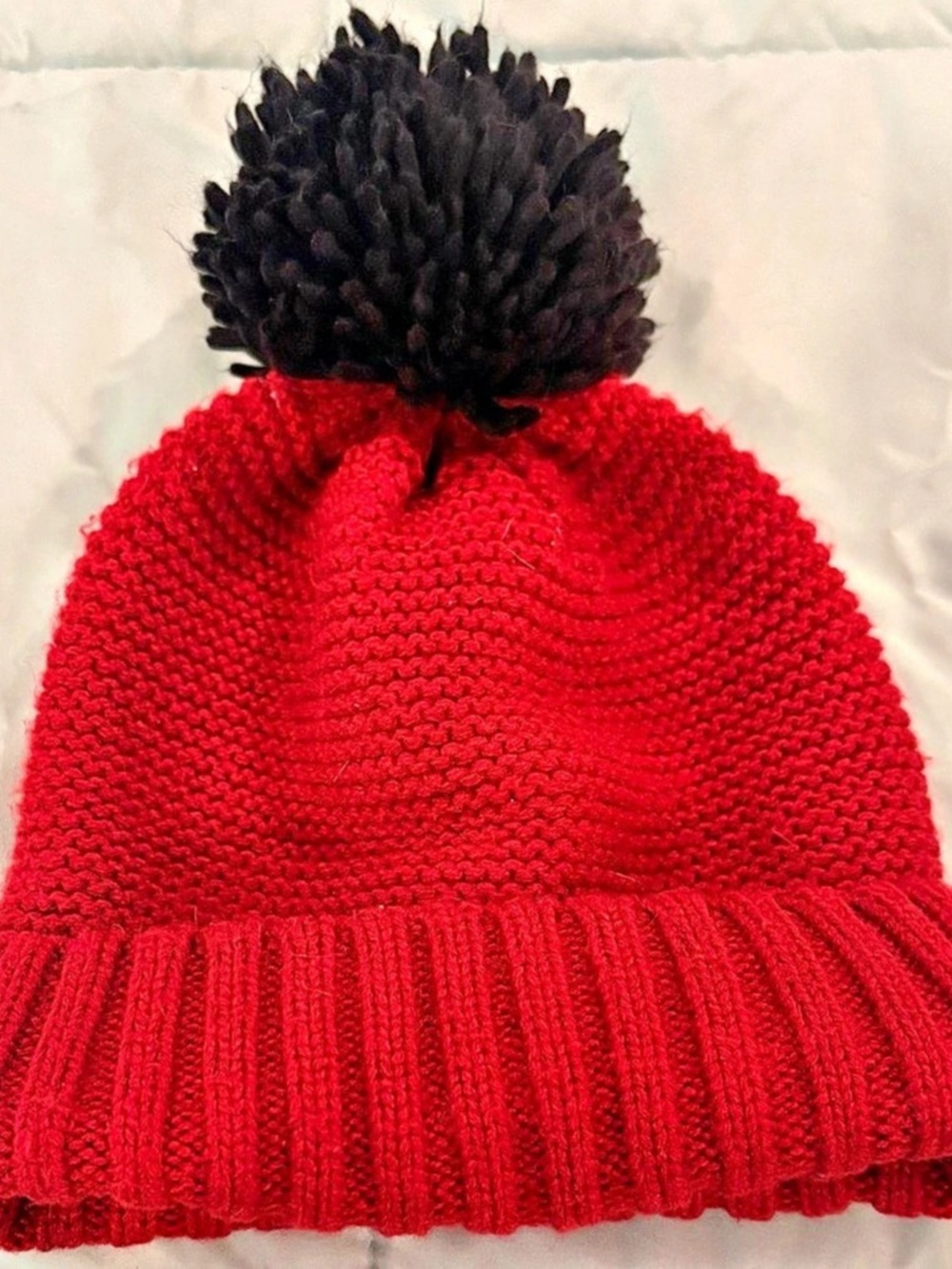 Red & Black Pom-Pom Knit Hat Like New